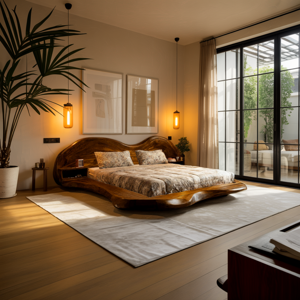 Serenata Waveform Solid Wood Headboard And Bed Frame