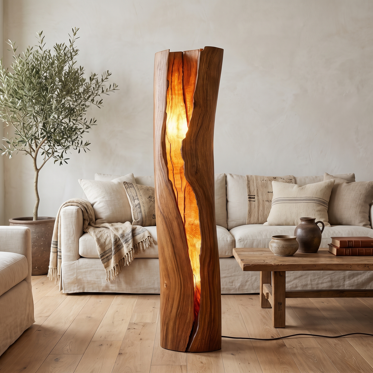 Velarith Sculpted Live Edge Integrated LED Wood Floor Lamp