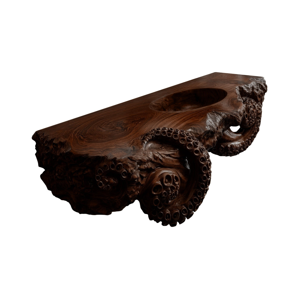Velmora Octopus Form Sculpted Solid Wood Floating Bathroom Vanity With Integrated Sink