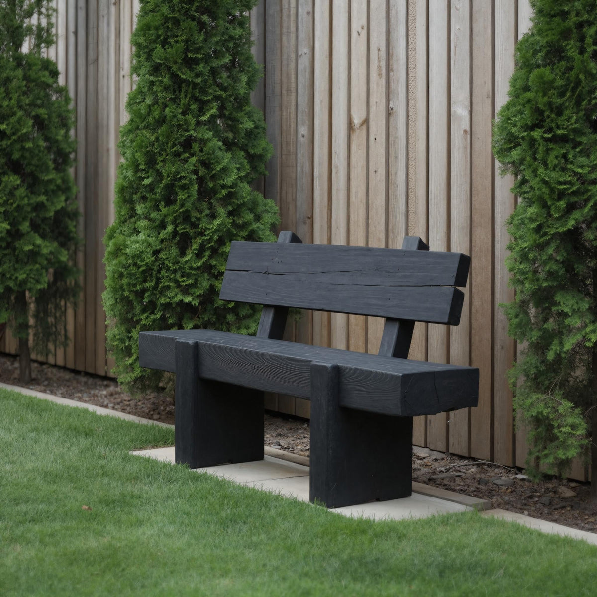 Modern Solid Wood Outdoor Bench With Charred Finish For Garden Or Patio